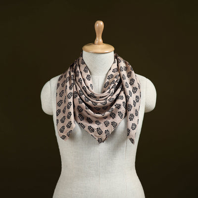 Beige Bagh Hand Block Print Chanderi Silk Scarf 34