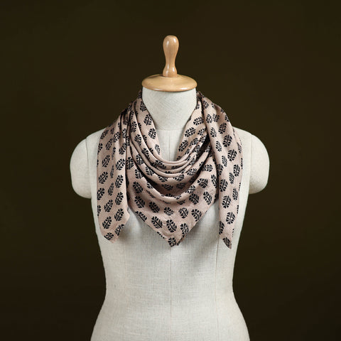 Beige Bagh Hand Block Print Chanderi Silk Scarf 34