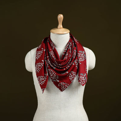 Red - Bagh Hand Block Print Modal Silk Scarf 35