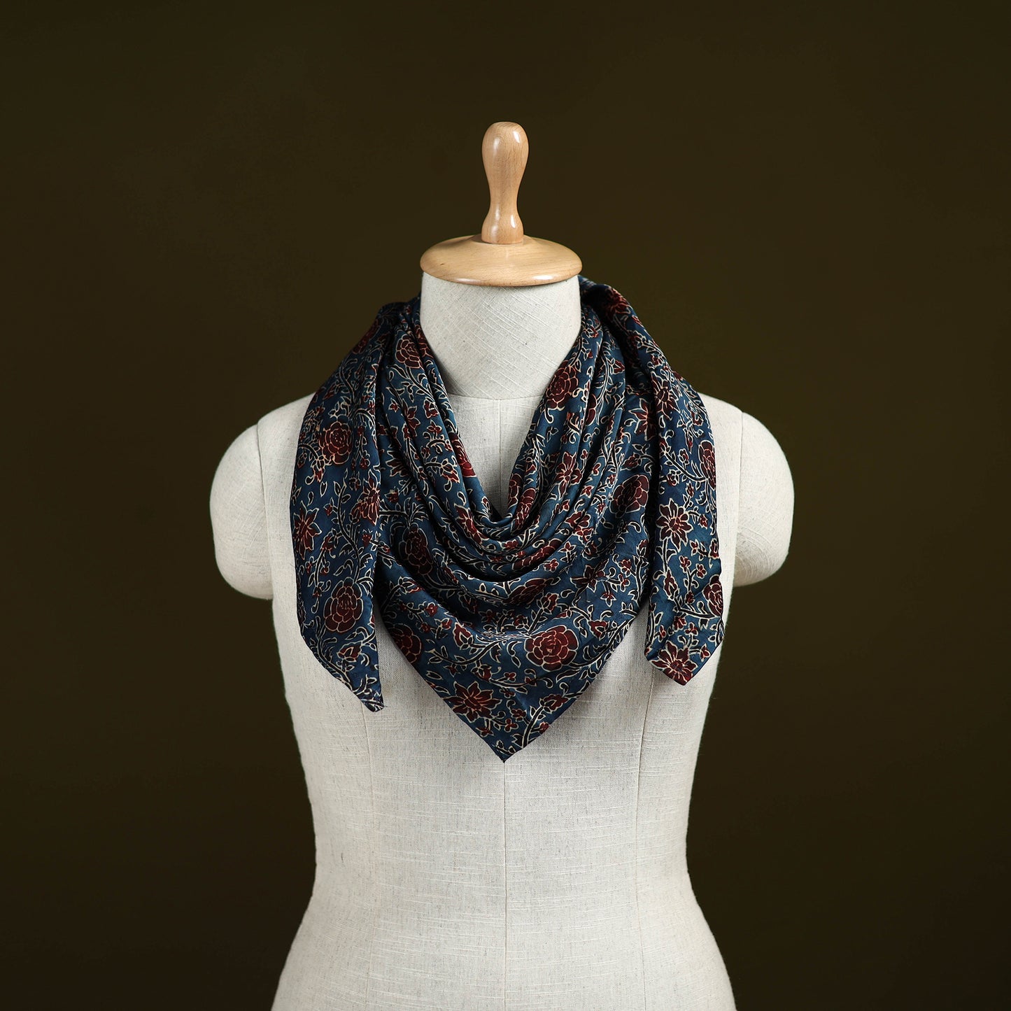 Blue - Ajrakh Hand Block Print Natural Dyed Modal Silk Scarf 36