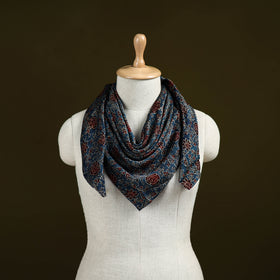 Blue - Ajrakh Hand Block Print Natural Dyed Modal Silk Scarf 36