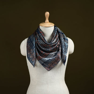 Ajrakh Hand Block Print Natural Dyed Modal Silk Scarf 37