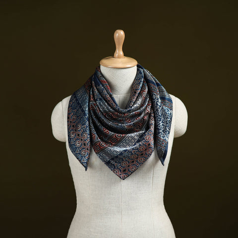 Ajrakh Hand Block Print Natural Dyed Modal Silk Scarf 37