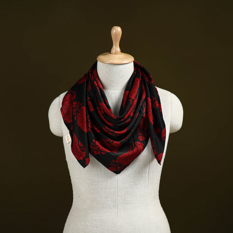 Black - Bagh Hand Block Print Modal Silk Scarf 38