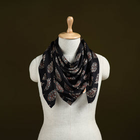 Black - Ajrakh Hand Block Print Natural Dyed Modal Silk Scarf 21