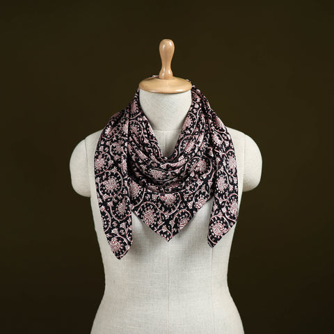 Black - Bagh Hand Block Print Modal Silk Scarf 42