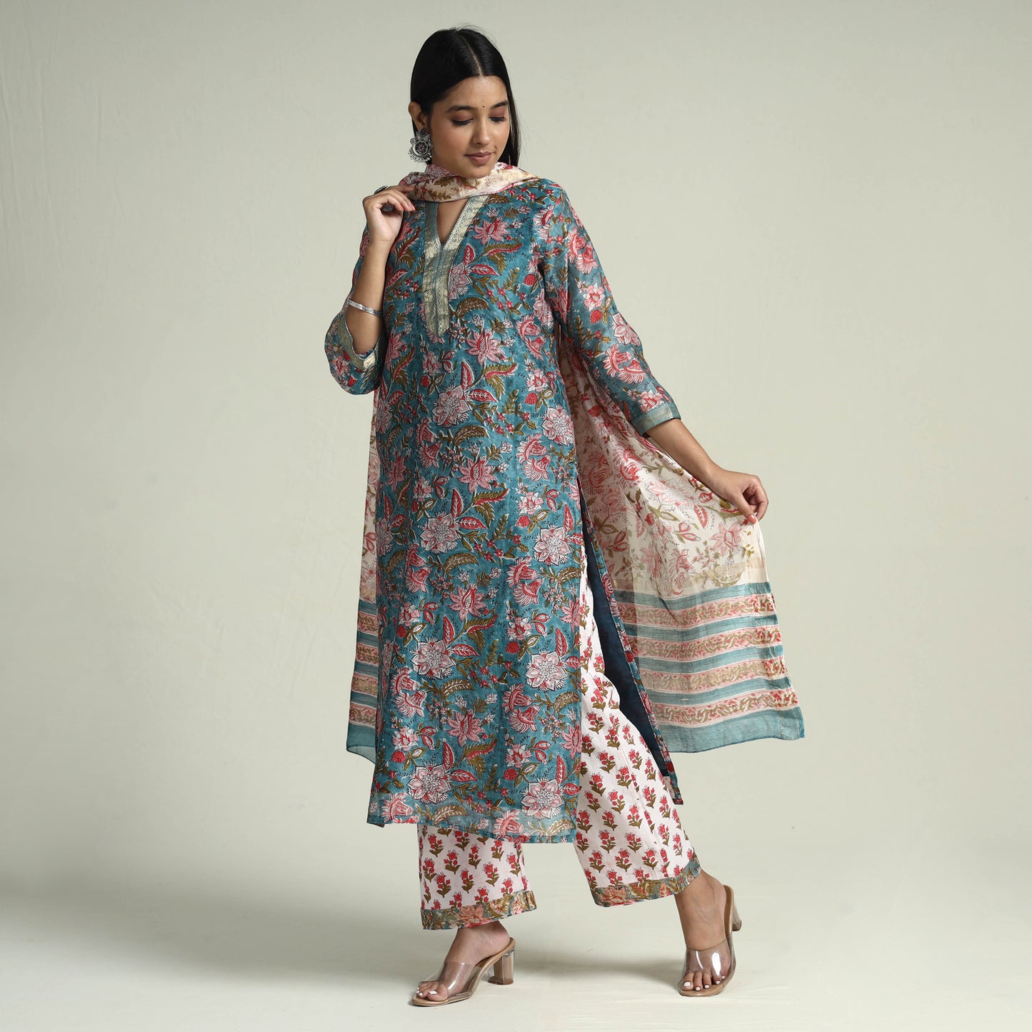 Sanganeri Kurta with Palazzo & Dupatta Set
