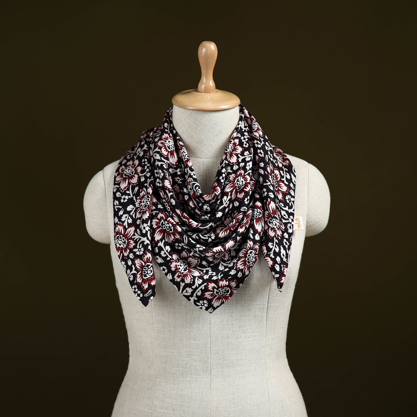 Black - Bagh Hand Block Print Modal Silk Scarf 43