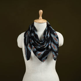 Black ajrakh Hand Block Print Natural Dyed Modal Silk Scarf 45