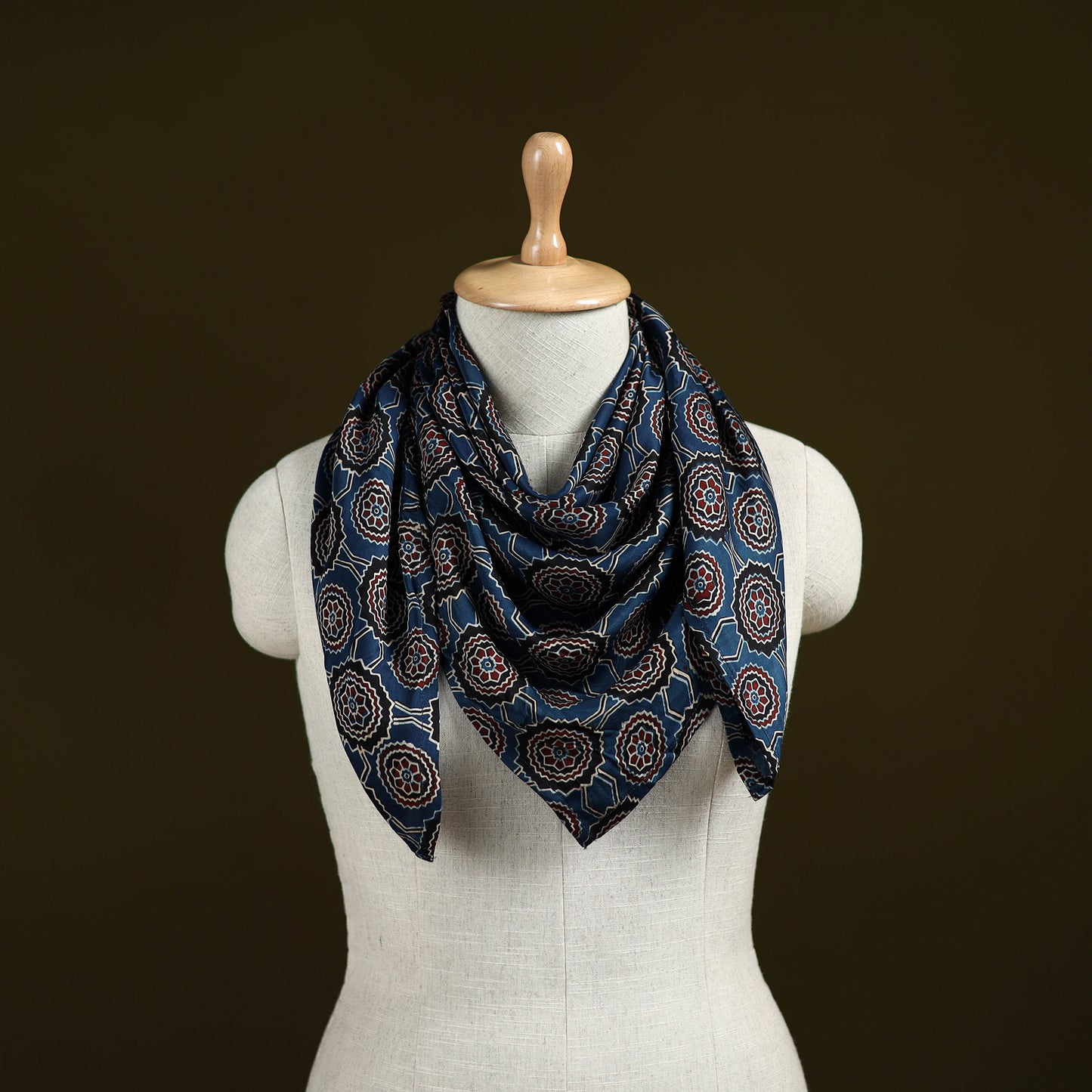 Ajrakh Hand Block Print Natural Dyed Modal Silk Scarf 46