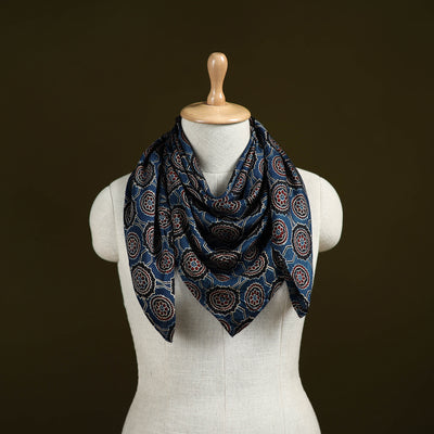 Ajrakh Hand Block Print Natural Dyed Modal Silk Scarf 46