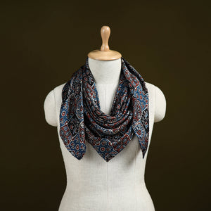 Blue - Ajrakh Hand Block Print Natural Dyed Modal Silk Scarf 50