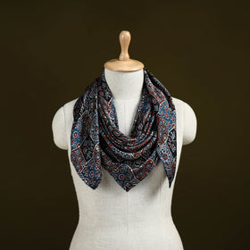 Blue - Ajrakh Hand Block Print Natural Dyed Modal Silk Scarf 50