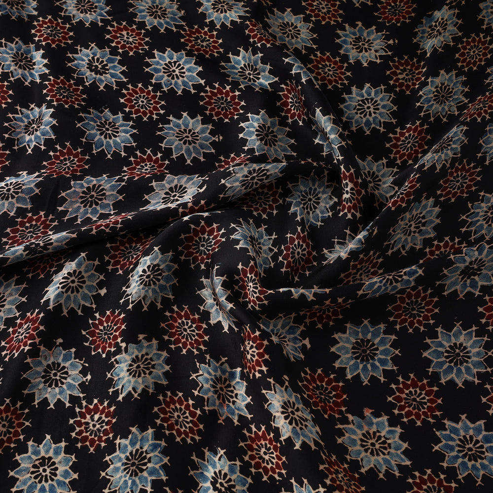 Black - Modal Silk Ajrakh Print Fabric 01