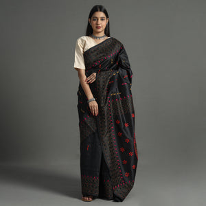 Black - Bengal Nakshi Kantha Embroidery Silk Saree 25