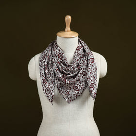 White - Bagh Hand Block Print Modal Silk Scarf 53