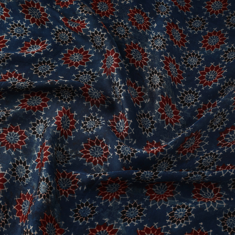 Blue - Modal Silk Ajrakh Print Fabric 03