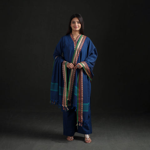 Blue - Dharwad Cotton Suit Set with Dupatta for Women 14