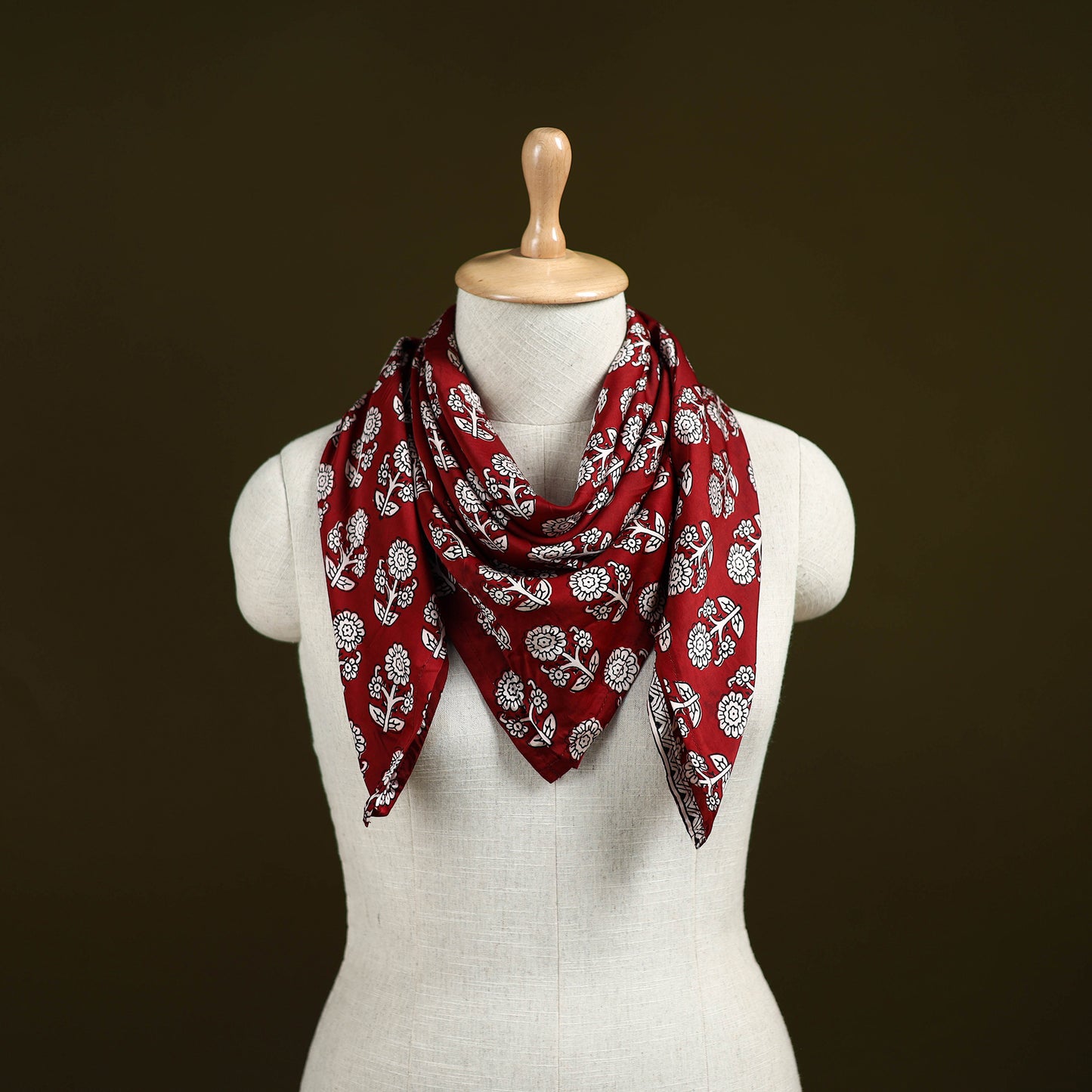 Red - Bagh Hand Block Print Modal Silk Scarf 55