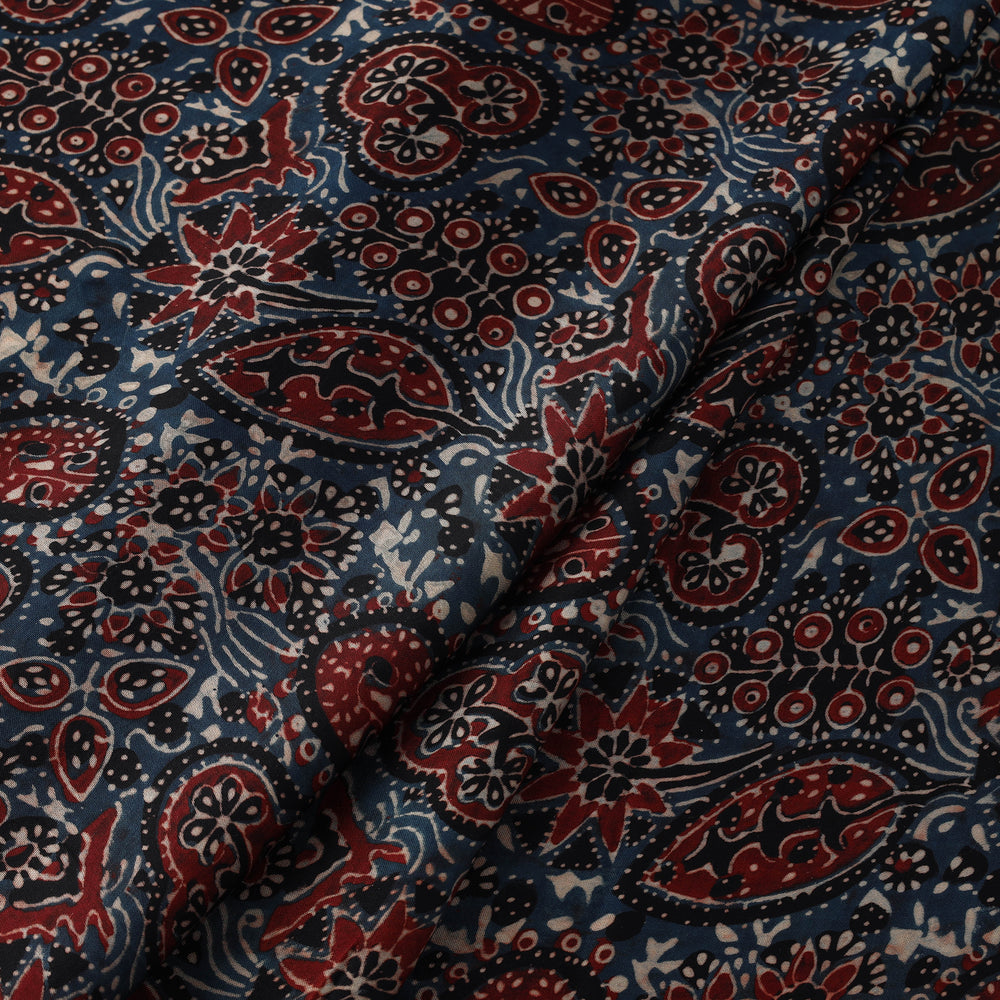 Blue - Modal Silk Ajrakh Print Fabric 04