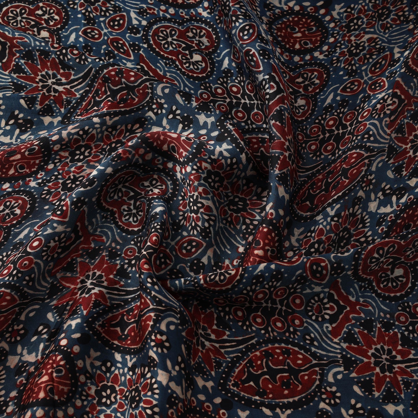 Blue - Modal Silk Ajrakh Print Fabric 04