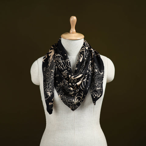 Black - Bagh Hand Block Print Modal Silk Scarf 57