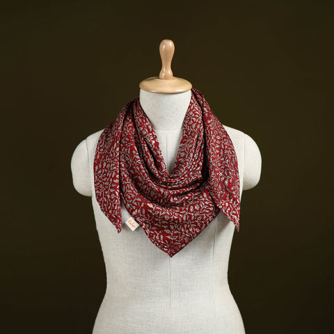 Red - Bagh Hand Block Print Modal Silk Scarf 96