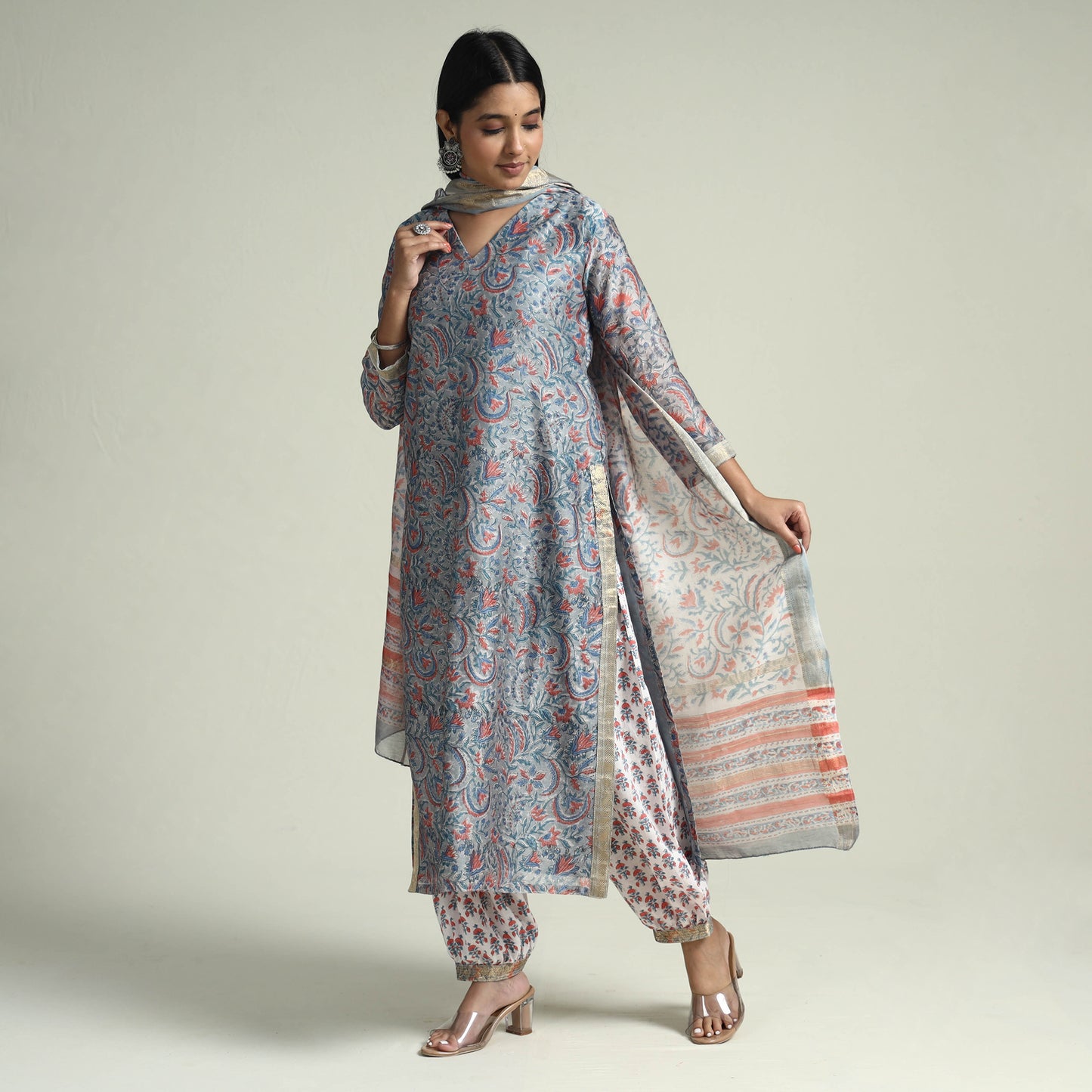 Sanganeri Kurta with Palazzo & Dupatta Set