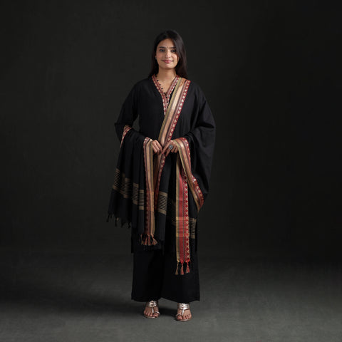 Black - Dharwad Cotton Suit Set with Dupatta for Women 15