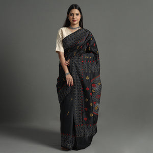 Black - Bengal Nakshi Kantha Embroidery Silk Saree 26