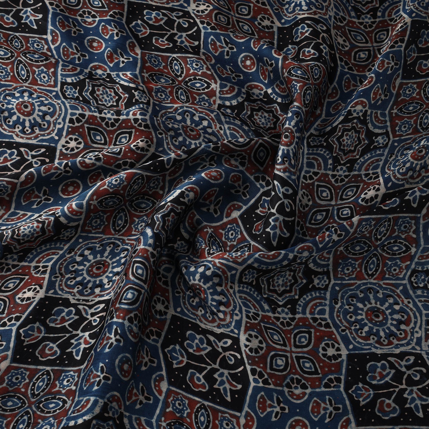 Blue - Modal Silk Ajrakh Print Fabric 05