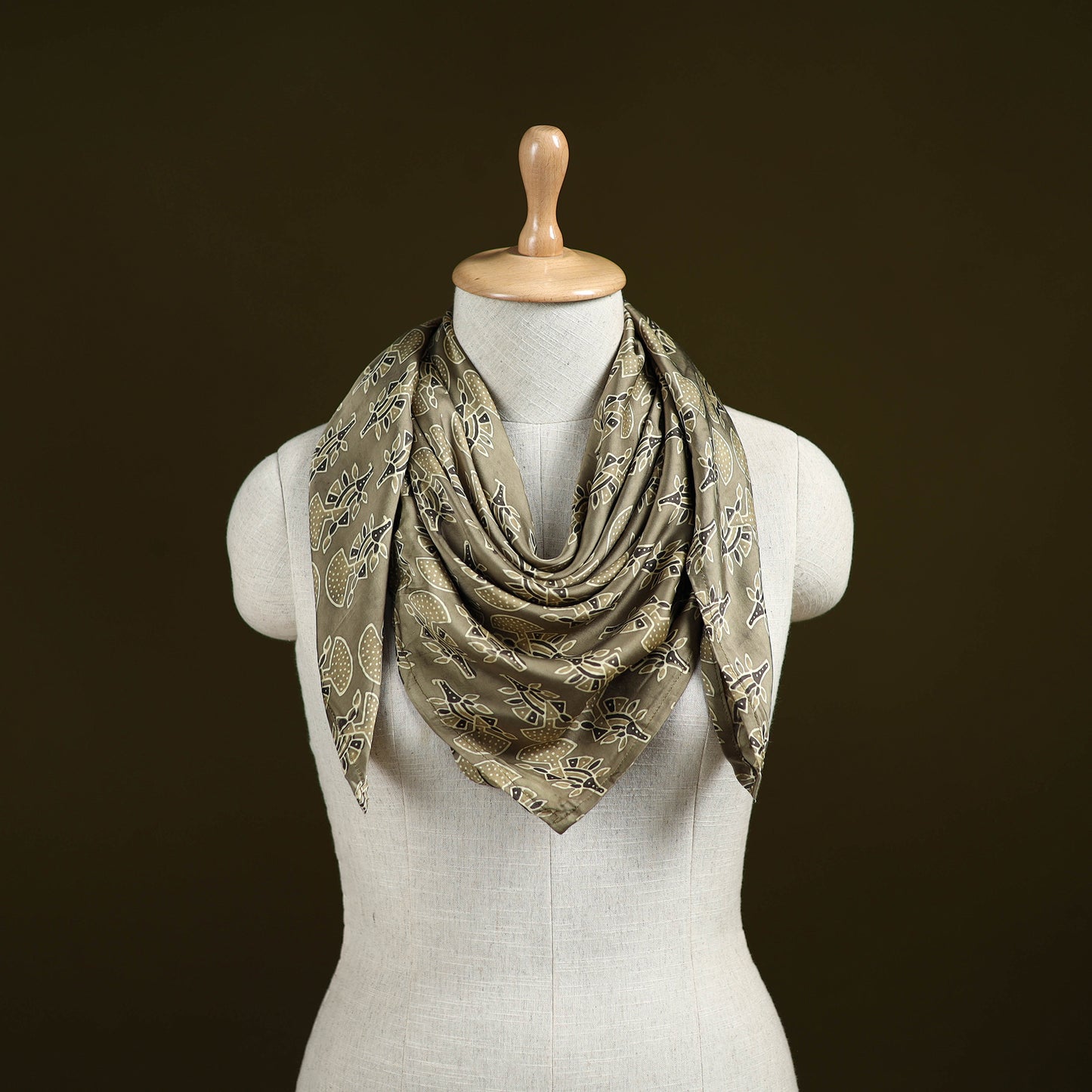 Ajrakh Hand Block Print Natural Dyed Modal Silk Scarf 61