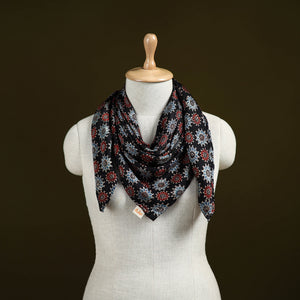 Black - Ajrakh Hand Block Print Natural Dyed Modal Silk Scarf 62