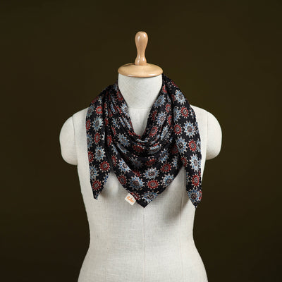 Black - Ajrakh Hand Block Print Natural Dyed Modal Silk Scarf 62