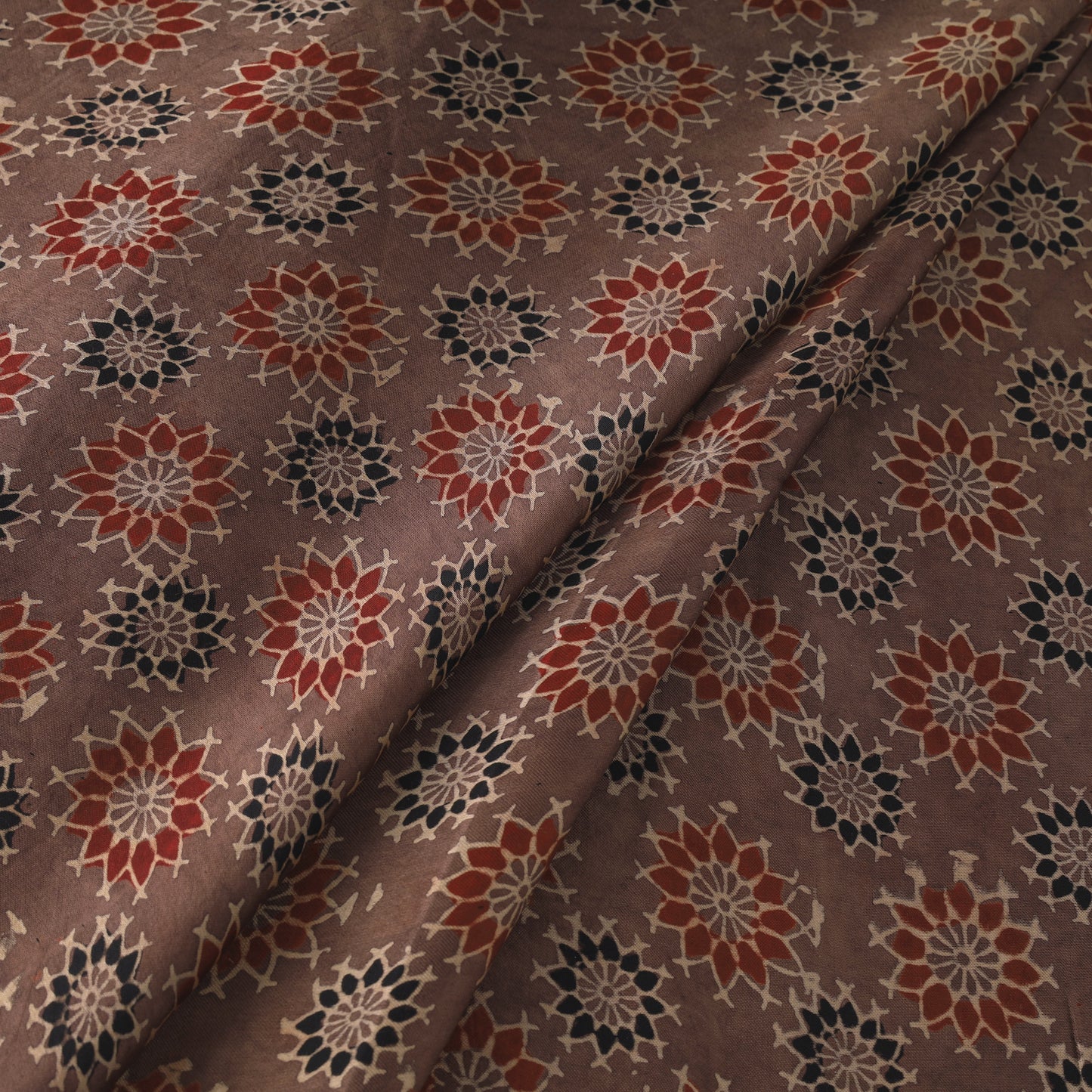 Brown - Modal Silk Ajrakh Print Fabric 07