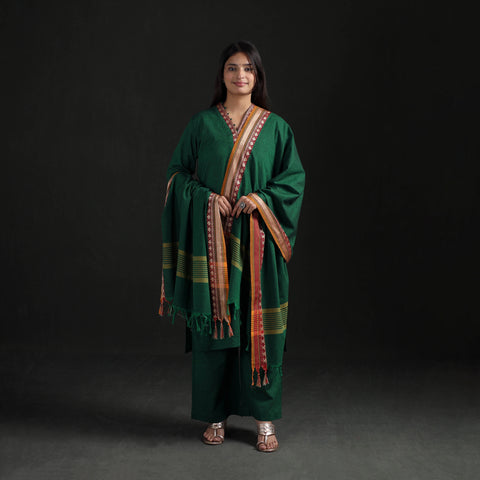 Green - Dharwad Cotton Suit Set with Dupatta for Women 11