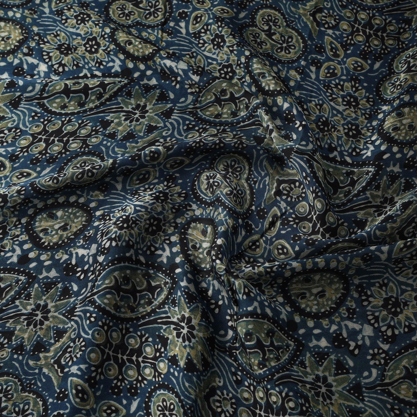 Blue - Modal Silk Ajrakh Print Fabric 08