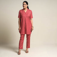 Red - Plain Linen Cotton Co-Ord Set