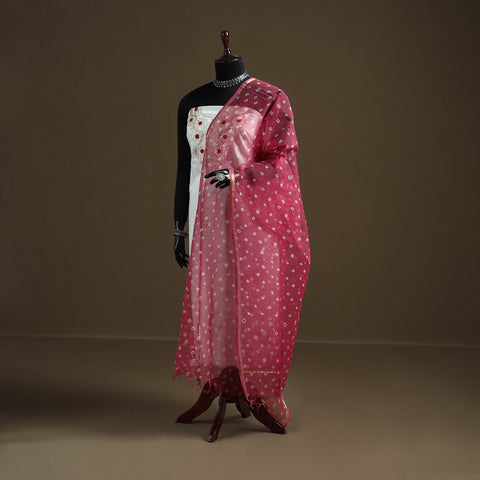 Pink - Bandhani Tie-Dye Kota Doria Cotton Dupatta 01