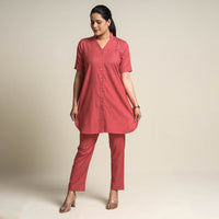 Red - Plain Linen Cotton Co-Ord Set