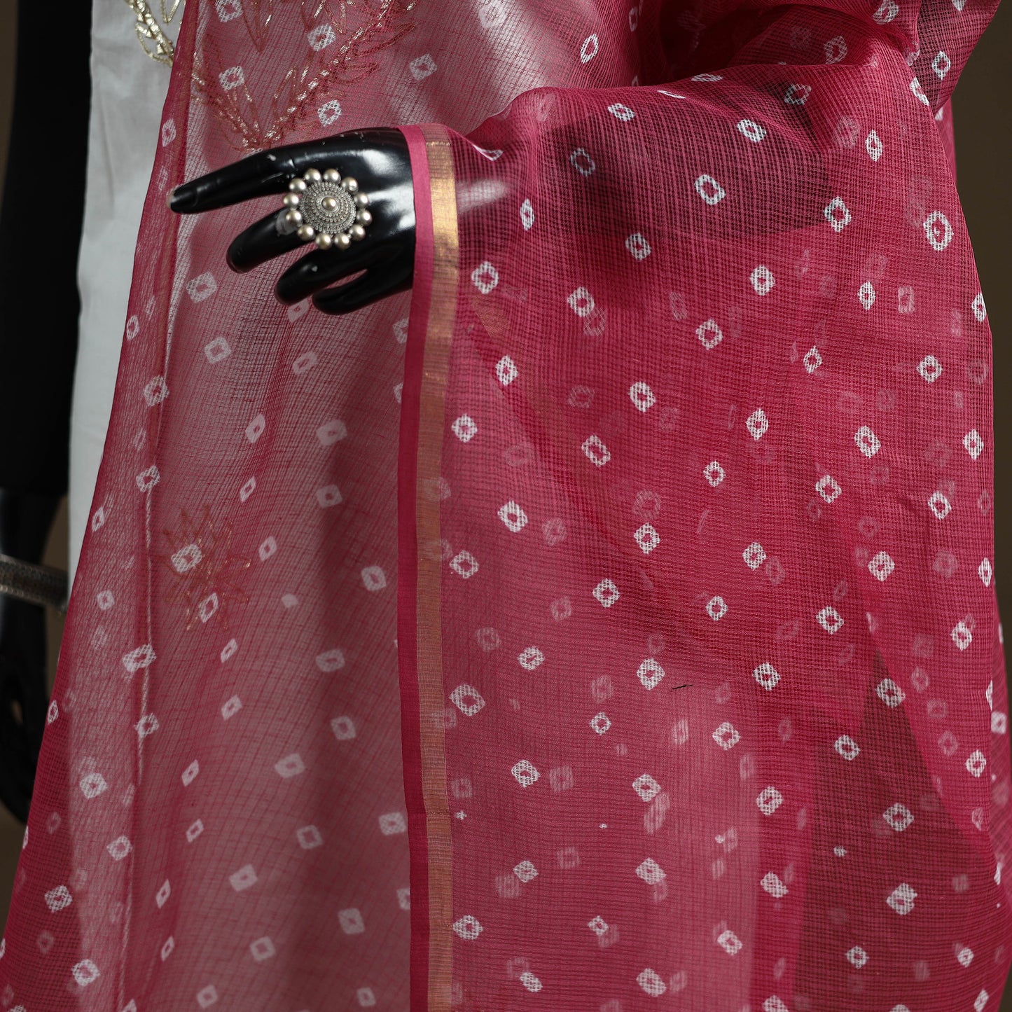 Pink - Bandhani Tie-Dye Kota Doria Cotton Dupatta 01