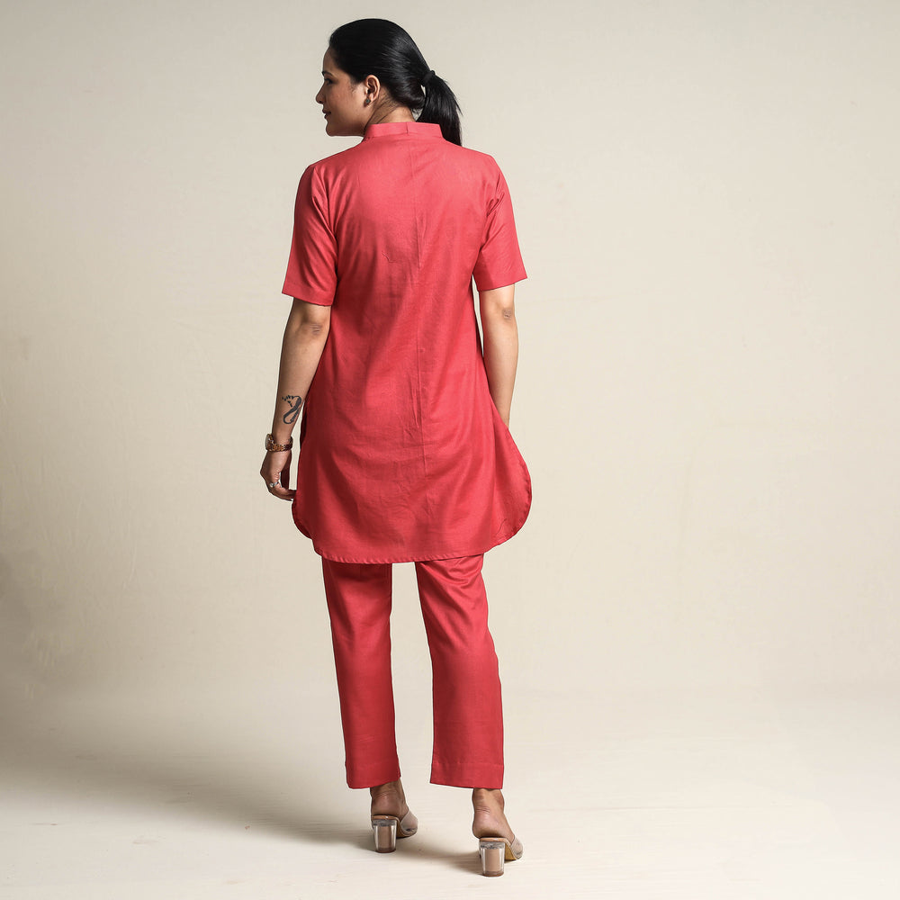 Red - Plain Linen Cotton Co-Ord Set