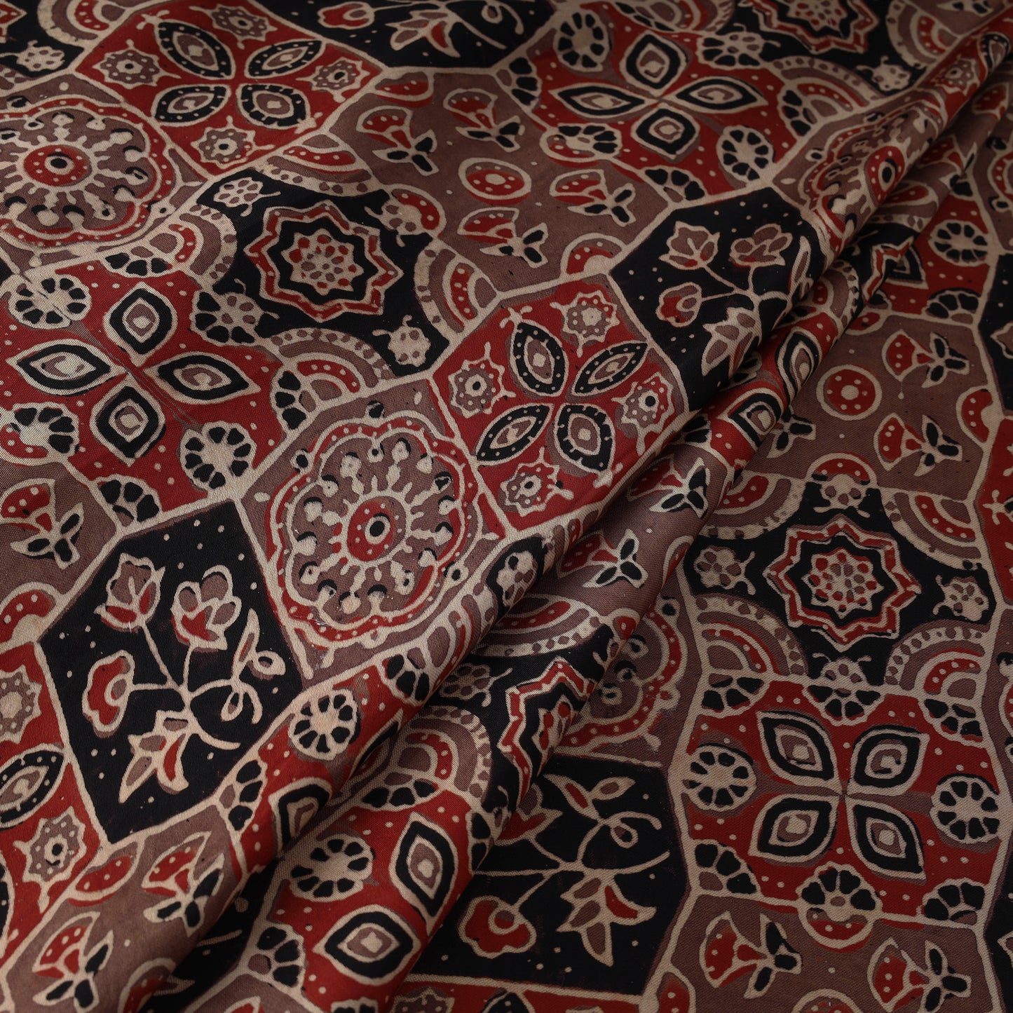 Brown - Modal Silk Ajrakh Print Fabric 11