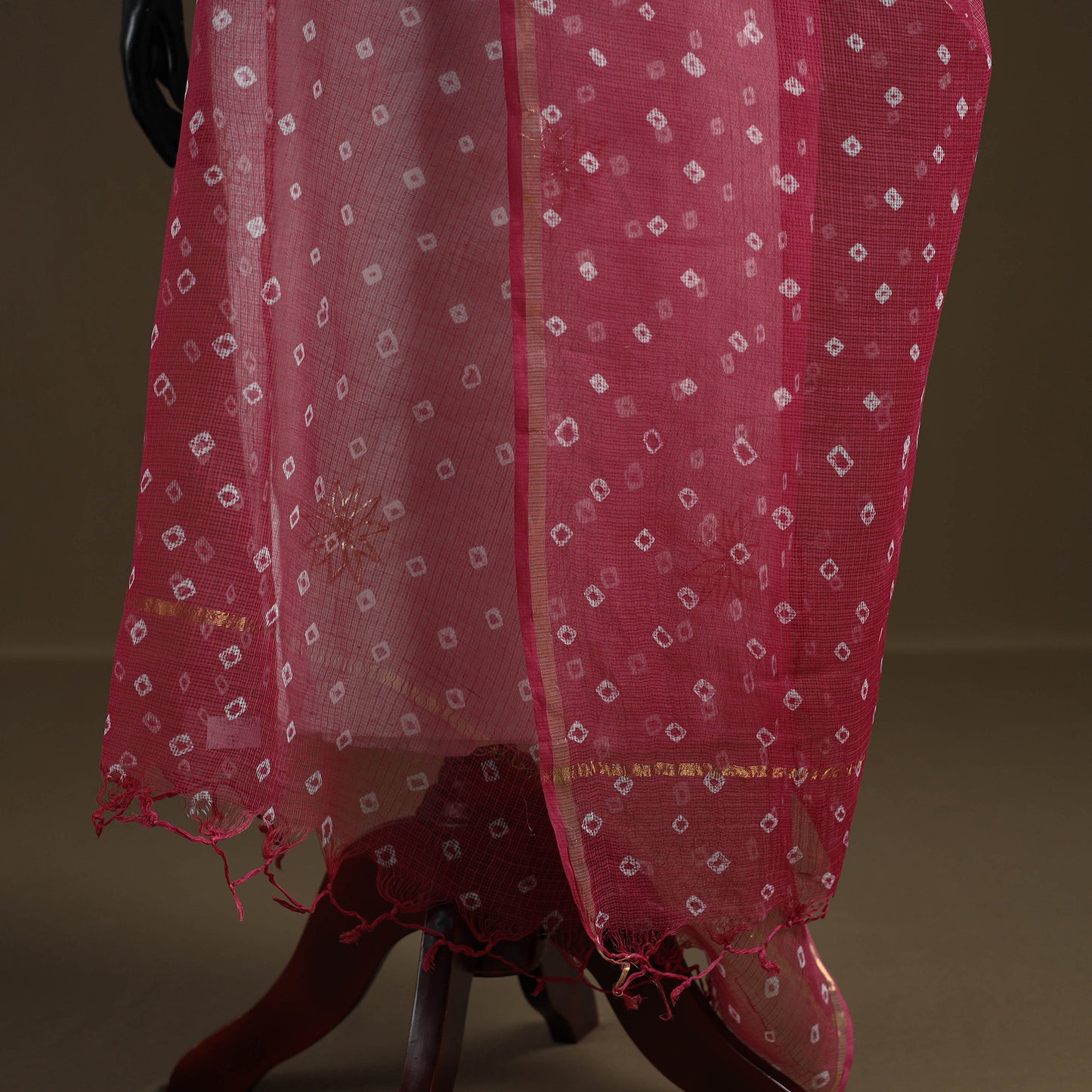 Pink - Bandhani Tie-Dye Kota Doria Cotton Dupatta 01