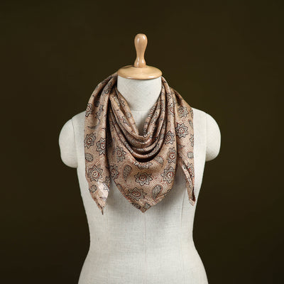Beige - Kalamkari Hand Block Print Natural Dyed Chanderi Silk Scarf  73