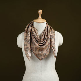 Beige - Kalamkari Hand Block Print Natural Dyed Chanderi Silk Scarf  73