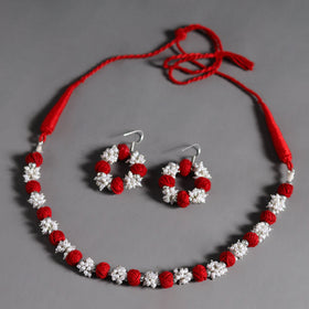 Red - thread beads handmade necklace set 07 - handcrafted