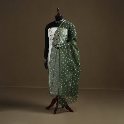 Green - Bandhani Tie-Dye Kota Doria Cotton Dupatta 02