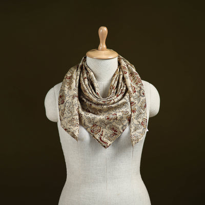 Beige - Kalamkari Hand Block Print Natural Dyed Chanderi Silk Scarf  75