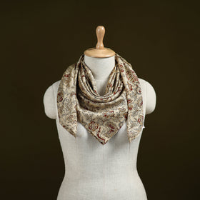 Beige - Kalamkari Hand Block Print Natural Dyed Chanderi Silk Scarf  75